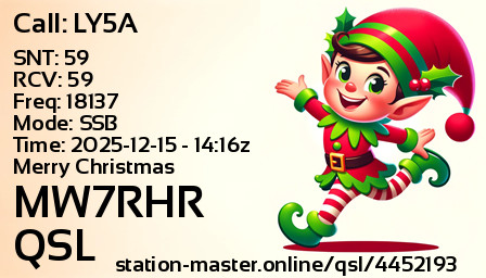 QSL Card for MW7RHR QSO with LY5A