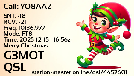 QSL Card for G3MOT QSO with YO8AAZ