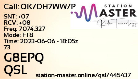 QSL Card for G8EPQ QSO with OK/DH7WW/P