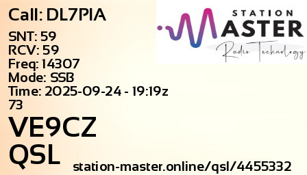 QSL Card for VE9CZ QSO with DL7PIA