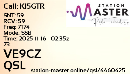 QSL Card for VE9CZ QSO with KI5GTR