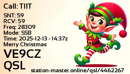 QSL Card for VE9CZ QSO with TI1T