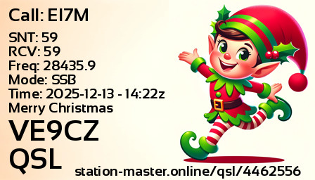 QSL Card for VE9CZ QSO with EI7M