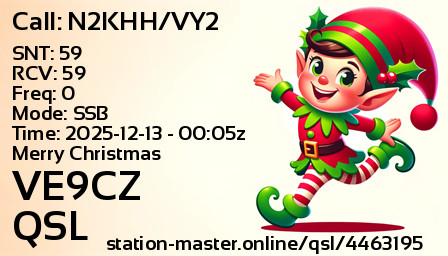 QSL Card for VE9CZ QSO with N2KHH/VY2