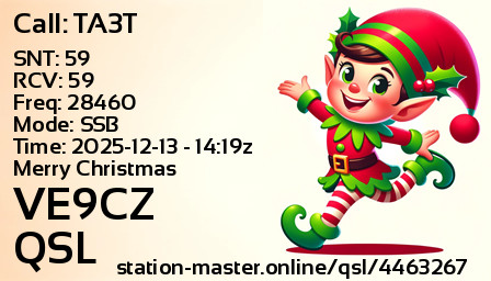 QSL Card for VE9CZ QSO with TA3T