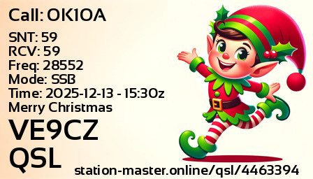 QSL Card for VE9CZ QSO with OK1OA