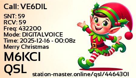 QSL Card for M6KCI QSO with VE6DIL