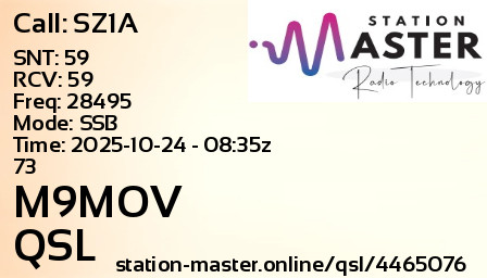 QSL Card for M9MOV QSO with SZ1A