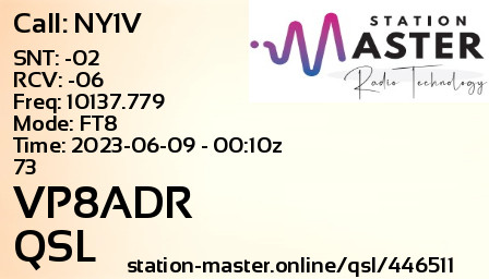 QSL Card for VP8ADR QSO with NY1V
