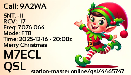 QSL Card for M7ECL QSO with 9A2WA