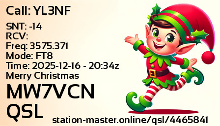 QSL Card for MW7VCN QSO with YL3NF