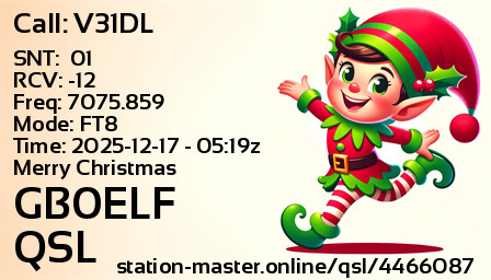 QSL Card for GB0ELF QSO with V31DL