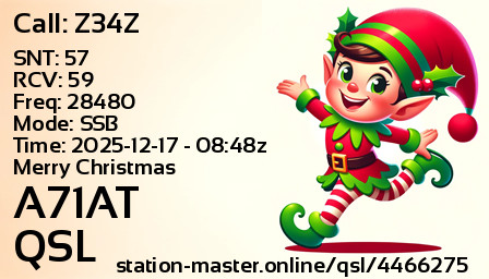 QSL Card for A71AT QSO with Z34Z