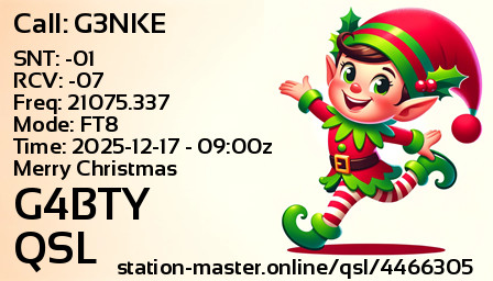 QSL Card for G4BTY QSO with G3NKE
