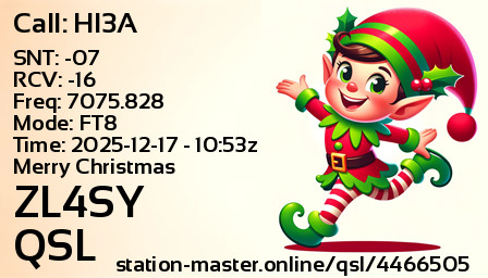 QSL Card for ZL4SY QSO with HI3A