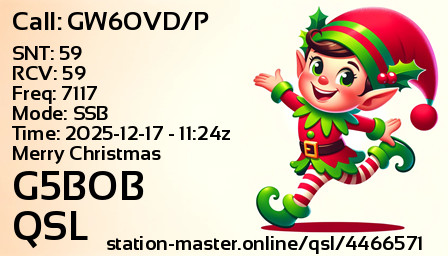 QSL Card for G5BOB QSO with GW6OVD/P