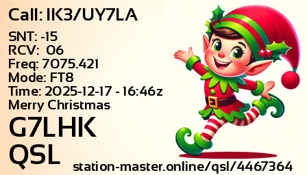 QSL Card for G7LHK QSO with IK3/UY7LA
