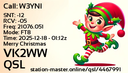 QSL Card for VK2WW QSO with W3YNI
