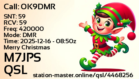 QSL Card for M7JPS QSO with OK9DMR