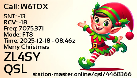 QSL Card for ZL4SY QSO with W6TOX