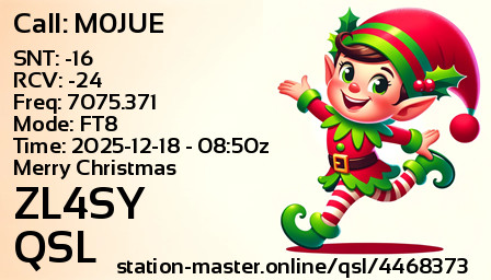 QSL Card for ZL4SY QSO with M0JUE