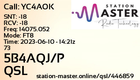 QSL Card for 5B4AQJ/P QSO with YC4AOK