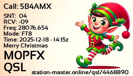 QSL Card for M0PFX QSO with 5B4AMX