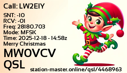 QSL Card for MW0VCV QSO with LW2EIY