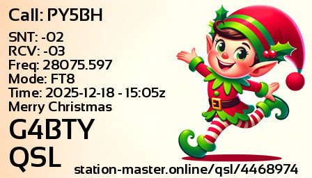 QSL Card for G4BTY QSO with PY5BH