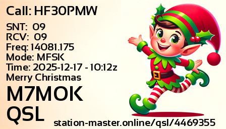 QSL Card for M7MOK QSO with HF30PMW