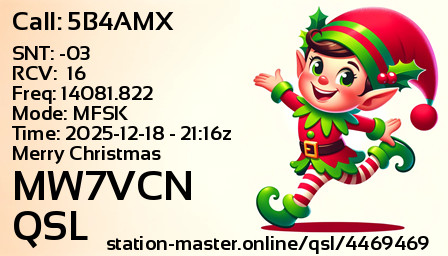 QSL Card for MW7VCN QSO with 5B4AMX