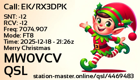QSL Card for MW0VCV QSO with EK/RX3DPK