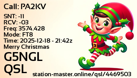 QSL Card for G5NGL QSO with PA2KV