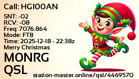 QSL Card for M0NRG QSO with HG100AN