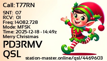 QSL Card for PD3RMV QSO with T77RN