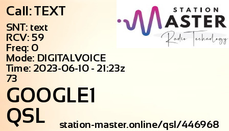 QSL Card for GOOGLE1 QSO with TEXT
