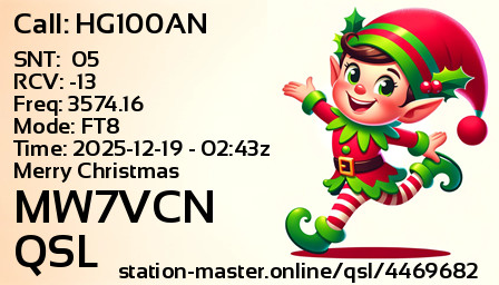QSL Card for MW7VCN QSO with HG100AN
