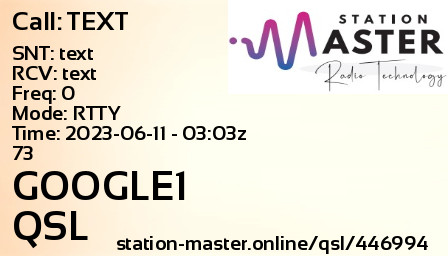 QSL Card for GOOGLE1 QSO with TEXT