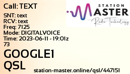 QSL Card for GOOGLE1 QSO with TEXT