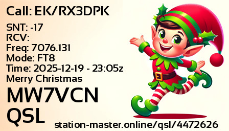 QSL Card for MW7VCN QSO with EK/RX3DPK