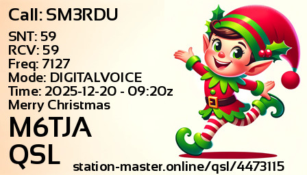 QSL Card for M6TJA QSO with SM3RDU