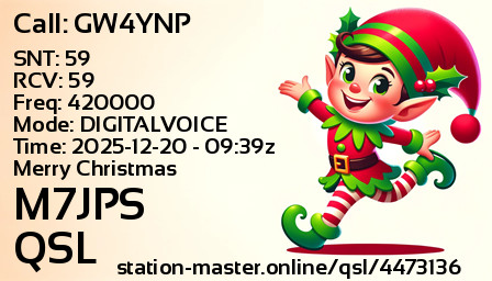 QSL Card for M7JPS QSO with GW4YNP