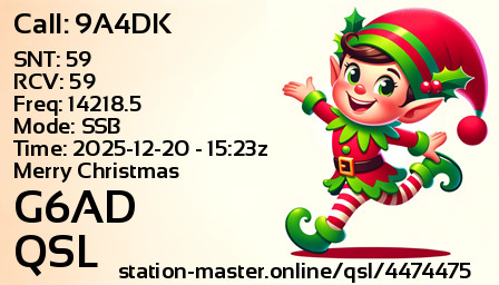 QSL Card for G6AD QSO with 9A4DK