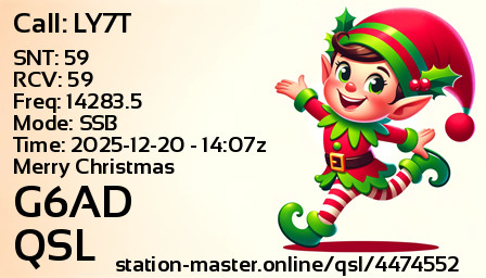 QSL Card for G6AD QSO with LY7T