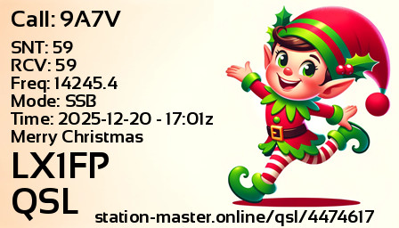 QSL Card for LX1FP QSO with 9A7V