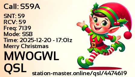 QSL Card for MW0GWL QSO with S59A