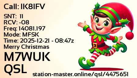 QSL Card for M7WUK QSO with IK8IFV