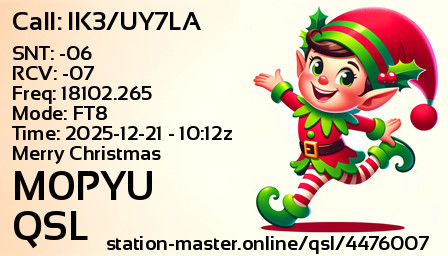 QSL Card for M0PYU QSO with IK3/UY7LA