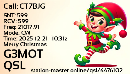 QSL Card for G3MOT QSO with CT7BJG