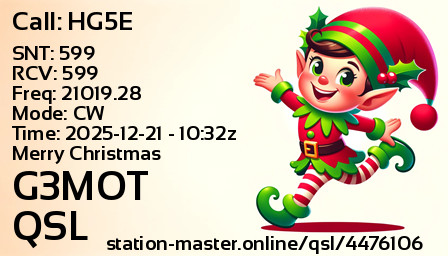 QSL Card for G3MOT QSO with HG5E
